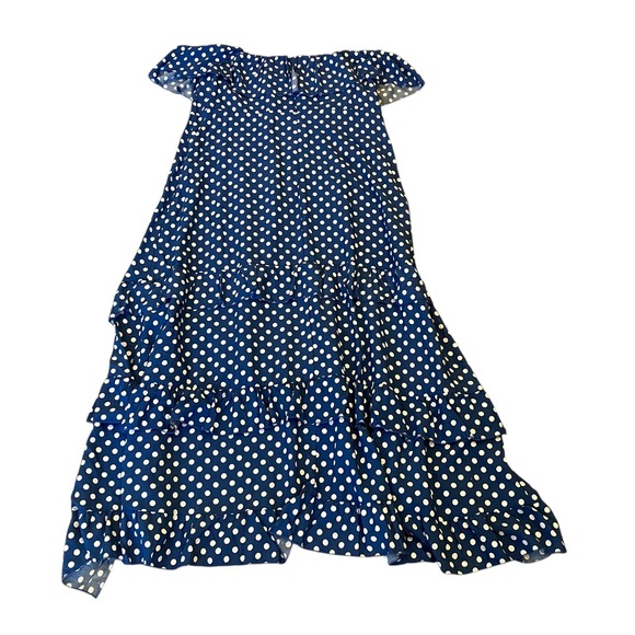 Coco‎ Carmen Blue White Polka Dot Off Shoulder Tiered Ruffle Maxi Dress L XL NWT - Picture 3 of 7